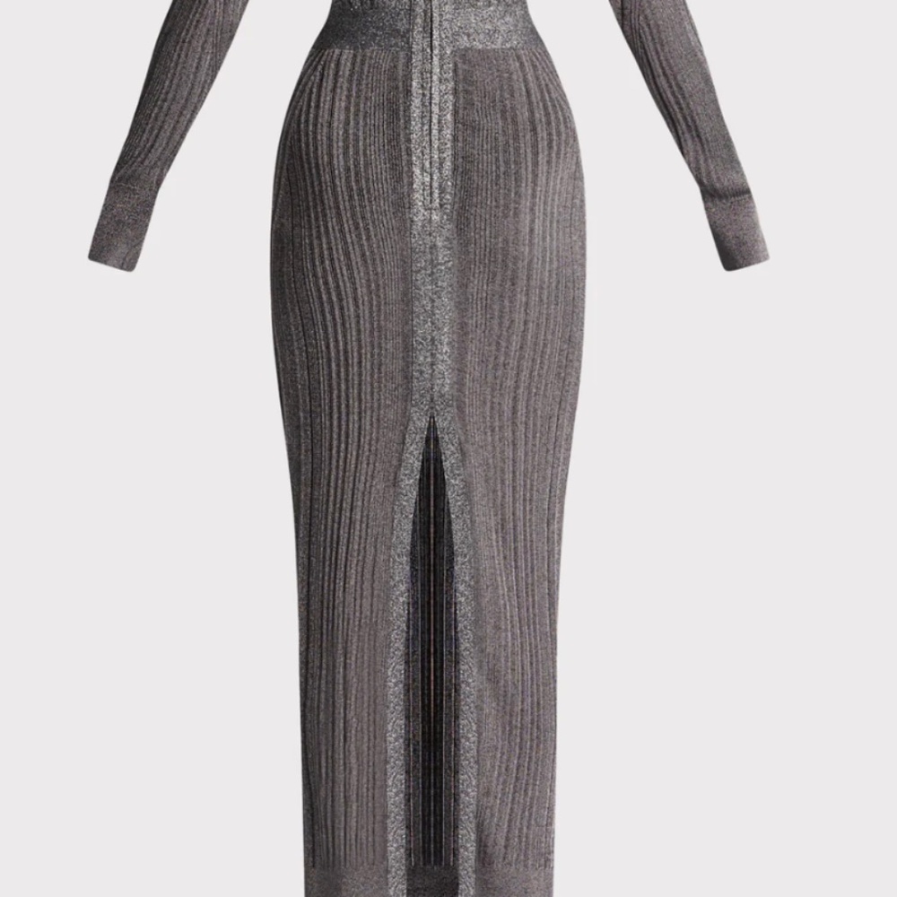 HERVE LEGER VARIEGATED RIB DRAPED METALLIC GOWN - Picture 4 of 7